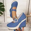 Zapatos de Cuña de Color Sólido Transfronterizos Europeos y Americanos para Mujer, Zapatos de Salón de Boca Baja para Mujer con Hebilla, Casual Primavera y Otoño Transfronterizos Europeos y Americanos Venta al por Mayor Tallas Grandes