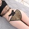 Venda Direta da Fábrica Combinação Estampa de Leopardo Seda Gelada Renda Sexy Roupa Íntima Feminina Cintura Média-Baixa Estampa de Leopardo Roupa Íntima Erótica Levanta Bumbum Feminino