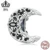 Aifule original prata esterlina s925 noite escura lua frisada pulseira simples preto zircão oco padrão contas
