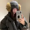 Gorro de Tricô Pelúcia Estrela 3D Estilo Coreano para Mulheres, Chapéu de Inverno Espessado Protetor de Orelhas, Emagrecimento Facial, Chapéu de Lã à Prova de Frio