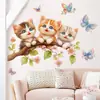 Dibujos animados lindos ramas de tres gatitos mariposa autoadhesivos pegatinas de pared autoadhesivas dormitorio habitación de niños decorativas pegatinas