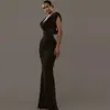 Nuevo Otoño 2025 Europeo y Americano Transfronterizo para Mujer Color Puro Elegante Elegante Cintura Plisado Cuello Swing Vestido Slim para Mujer
