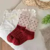 Calcetines Rojos de Navidad para Mujer, Engrosados para Otoño e Invierno, Calcetines Sueltos Cálidos con Lazo Perro Dachshund, Calcetines de Año Nuevo de Puntos
