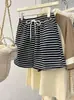 Ropa Exterior Fina de Verano a Rayas de Colores Casual Shorts Deportivos para Mujer Pantalones Holgados de Cintura Alta y Pierna Ancha Pantalones Cortos Caseros de Cinco Puntos