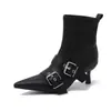 Botas Curtas de Bico Fino com Salto Agulha e Fivela para Mulheres, Nova Coleção Outono 2026 Estilo Europeu e Americano Botas Finas de Salto Alto da Moda