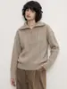 [Pedido Nai*] Suéter Pulôver de Lã Cashmere com Zíper Gola Alta Trançado Estilo Old Money para Mulheres, Suéter Preguiçoso de Outono