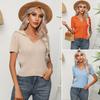 Suéter de Punto de Manga Corta con Solapa Retorcida de Diseño Propio para Mujer, Top Corto Retorcido, Nuevo de Verano, Ropa Transfronteriza Europea y Americana para Mujer
