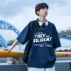 Venta Directa Transfronteriza Camiseta de Algodón Puro Manga Corta Estilo Hong Kong para Hombre Verano Holgada Casual Versátil Media Manga Moda Tendencia Marca Camiseta