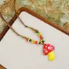 Collar Largo de Cuerda Trenzada con Cuentas de Cerámica Bohemia Coloridas y Estrella de Mar para Mujer, Estilo Étnico Retro