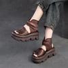 Jie Jie 2025 Verano Nuevo Suela Gruesa Color Retro Capa Superior Piel de Vaca Velcro Todo Fósforo Bota Tobillera Pequeña Sandalias