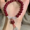 Nueva pulsera de cuentas de león ascendente estilo retro chino, nicho de año de nacimiento exquisito sentido de alta gama pulsera sonajero bermellón joyería