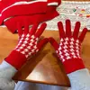 Luvas de tricô vermelhas de cinco dedos para todas as ocasiões, femininas, outono e inverno, estilo coreano, grossas, quentes, para andar de bicicleta, escrever, tela sensível ao toque, luvas de lã