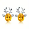 Brincos Estilo Coreano Cristal Gema Galhada Brincos Elegantes Tridimensionais Rena de Natal Brincos Criativos Ins Distintos