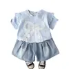 Traje de Niña con Lazo Grande de Manga Corta 1-4 Años Ropa de Verano para Bebé de 2 Años Ropa para Niños Ropa de Verano Fina para Niños