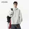 Sudadera con media cremallera y cuello alto, estilo americano, flores blancas sobre fondo gris, para hombre, sudadera con capucha de marca moderna, diseño deconstruido, chaqueta pesada y rígida