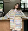 Otoño e Invierno Tendencia Nacional Medra Ropa de Punto para Pareja Hombres y Mujeres Holgado Pintura al Óleo Gradiente de Color Arcoíris Cárdigan Suéter Chaqueta