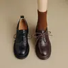 Mocasines para Mujer con Piel de Flor Completa por Dentro y por Fuera, Tacón Grueso, Suela Suave, Estilo Británico, Suela Gruesa, Con Cordones, Zapatos Pequeños de Piel, Zapatos de Vestir de Moda