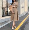Vestido 2026 Outono/Inverno Novo Estilo Elegante Moda Feminina Emagrecedor Cintura Manga Longa Plissado Vestido Atacado