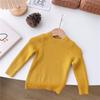 Suéter Base Liso Outono e Inverno para Meninas com Listra na Axila Gola Redonda Alta Elasticidade Roupa Infantil Camisa Base Tricotada para Bebê Top
