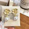 Pendientes de plata con forma de flor de oro mate retro francés con aguja, pendientes de nicho de alta calidad de estilo medio-antiguo, pendientes de perla, clip para la oreja de incienso repelente de mosquitos