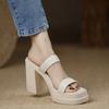 Zapatos de Mujer Europeos y Americanos Tacón Grueso Punta Cuadrada Plataforma Impermeable con Sandalias Retro Zapatillas de Tacón Alto para Exterior Moda Comercio Exterior Transfronterizo