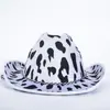 Comercio exterior sombrero de vaquero con estampado de vaca blanco y negro, borde crudo estampado, gorro de leche, fiesta de despedida de soltero europea y americana, británica