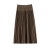 Saia de Cashmere para Mulheres 100% Cashmere Puro Nova Cintura Elástica Versátil Simples Tricotada de Comprimento Médio Saia Plissada