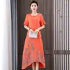 Elegante Vestido de Verano de Algodón y Lino de Longitud Media para Mujeres de Mediana Edad y Mayores, Por Encima de la Rodilla, Vestido Noble para Madres, Tallas Grandes, Vestido Adelgazante que Disimula la Figura