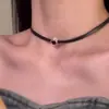 Colar Feminino Y2K Coração Multicamadas Sexy Doce Cool Cordão de Couro Preto Corrente de Clavícula Gargantilha