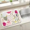 Vajilla de Lujo Ligero Floral Encimera de Cocina Drenante Diatomeas Absorbente Esterilla de Mesa Hogareña Tazón y Plato Aislamiento Térmico Cafetera