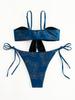 Nuevo Bikini de Dos Piezas para Mujer 2024 con Tirantes Finos, Estampado, Bandeau, Push-Up, Moda de Playa, Directo del Fabricante