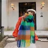 Cachecol Arco-Íris para Mulheres, Xale de Inverno, Xadrez Colorido, Quente e Grosso, Moderno, Fofo, Versátil para Meninas e Estudantes