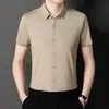 Camisa de Manga Corta Fina para Hombre de Verano, Estilo Veraniego, Color Sólido, Sin Planchar, Talla Grande, Ropa de Trabajo Formal, Ropa para Padres de Personas de Mediana Edad y Mayores