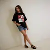 Design de Verão Nicho Camiseta 100% Manga Curta para Mulheres, Estilo Preguiçoso Estampa de Letras Casual Versátil Top de Meia Manga Ins