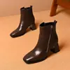 2026 Primavera/Otoño Nuevas Botas Martin Retro de Cuadrado Bajo con Cremallera Lateral y Tacón Grueso Zapatos Individuales Antideslizantes Botas de Cuero para Mujer