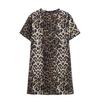 Ropa de Mujer Estilo Europeo y Americano Comercio Exterior Transfronterizo Nueva Moda Versátil Cuello Redondo Estampado Animal Ajustado Vestido Corto