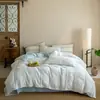 Conjunto de cama de alta qualidade com quatro peças, jacquard tingido em fio 100% algodão, estilo wabi-sabi, macio e amigo da pele para dormir nu