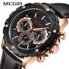 Reloj de Hombre MEGIR Moderno Multifuncional Cronógrafo Calendario Cuero Genuino Deportivo Cuarzo Reloj de Hombre 2070