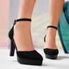 Comércio Exterior Tamanho Grande 2024 Primavera & Outono Novo Estilo Sandálias Vazadas Femininas Fivela de Uma Linha Vazado Camurça Profissional Sapatos de Salto Alto