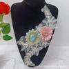 Renda renda malha inferior bordado flor rosa verde contas lantejoula flor patch artesanal tridimensional DIY tecido para roupa
