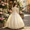 Nuevo Vestido Formal para Niñas de Industria Pesada Transfronterizo Malla de Encaje Falda de Princesa Vestido de Dama de Honor Satén Tacto de Alta Gama Venta al por Mayor