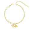 Tornozeleira Camada de Estrela do Mar de Cobre com Design de Nicho Transfronteiriço Europeu e Americano para Mulheres, Estilo de Luxo Leve, Fashion e Versátil, Adequada para Férias e Lazer
