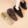 Pantuflas retro para mujer con altura aumentada, calzado de invierno para exteriores 2026, puntera cuadrada, lazo, sin cordones, forradas de felpa, pantuflas de algodón de punta cerrada