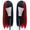 Peluca de cosplay transfronteriza europea y americana, negra, roja, bicolor, con cabeza de yin y yang, peluca de pelo largo liso, tocado