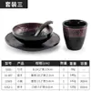 Estilo japonés melamina cuatro piezas vajilla restaurante barbacoa mesa hot pot plato de hueso taza pequeña cuchara traje imitación porcelana comercial