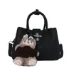 Nova bolsa tote de cor sólida com padrão de lichia 2026, bolsa de mão feminina para o trabalho e casual, com acessórios pendurados, pode ser usada como bolsa transversal ou de ombro