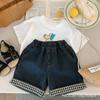 Shorts Jeans Pretos para Meninos Calças Infantis Verão 2025 Verão Meninos Pequenos e Médios Calças Casuais Estilo Western