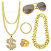 Traje de los 80 para Hombre Cosplay Hip Hop Punk Collar de Dólares Anillo Pendientes Gafas Sombrero de Pescador Traje