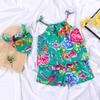 Traje de Shorts con Tirantes de Flor Grande Roja del Noreste para Bebé Verano Algodón Seda Pijama Estilo Étnico Ropa Festiva para Fotos Agradable para la Piel