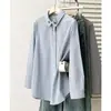 Camisa de mujer de longitud media, nuevo estilo de otoño para chicas de talla grande, fresca y linda, con cuello de gato bordado y mangas largas a rayas, 0717